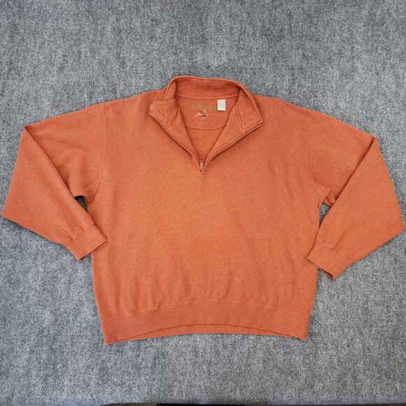Orvis Sweatshirt Men XL Orange Burnt Long Sleeve 1/4 Zip Pullover Casual Sweater - Picture 1 of 12